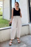 Taş Müslin Beli Lastikli Cepli Salaş Pantolon