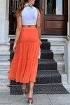 Turuncu Beli Lastikli Volanlı Şifon Astarlı Kiloş Etek