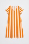 Turuncu V Yaka Kısa Kollu Rahat Kesim Elbise