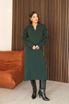 Zümrüt Yeşili Polo Yaka Midi Boy Triko Elbise BCES-253018